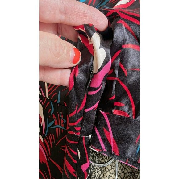 Vertigo Paris Silk Dress Womens Medium Side Zip Tie Black Floral Red Colorful - Picture 11 of 11
